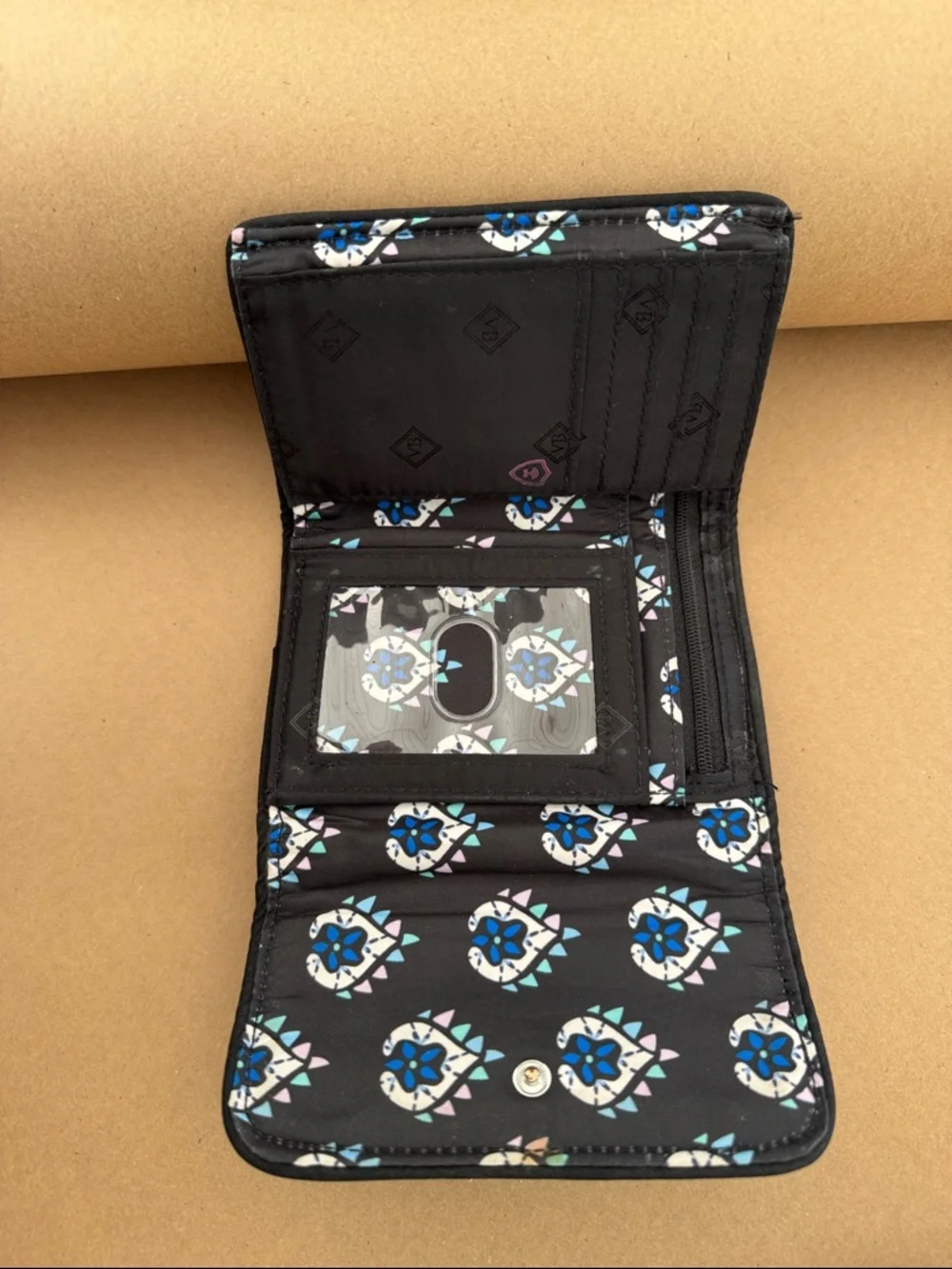 Vera Bradley Navy Floral Quilted Fold-Over Wallet with Purple & Teal Accents - Picture 3 of 12